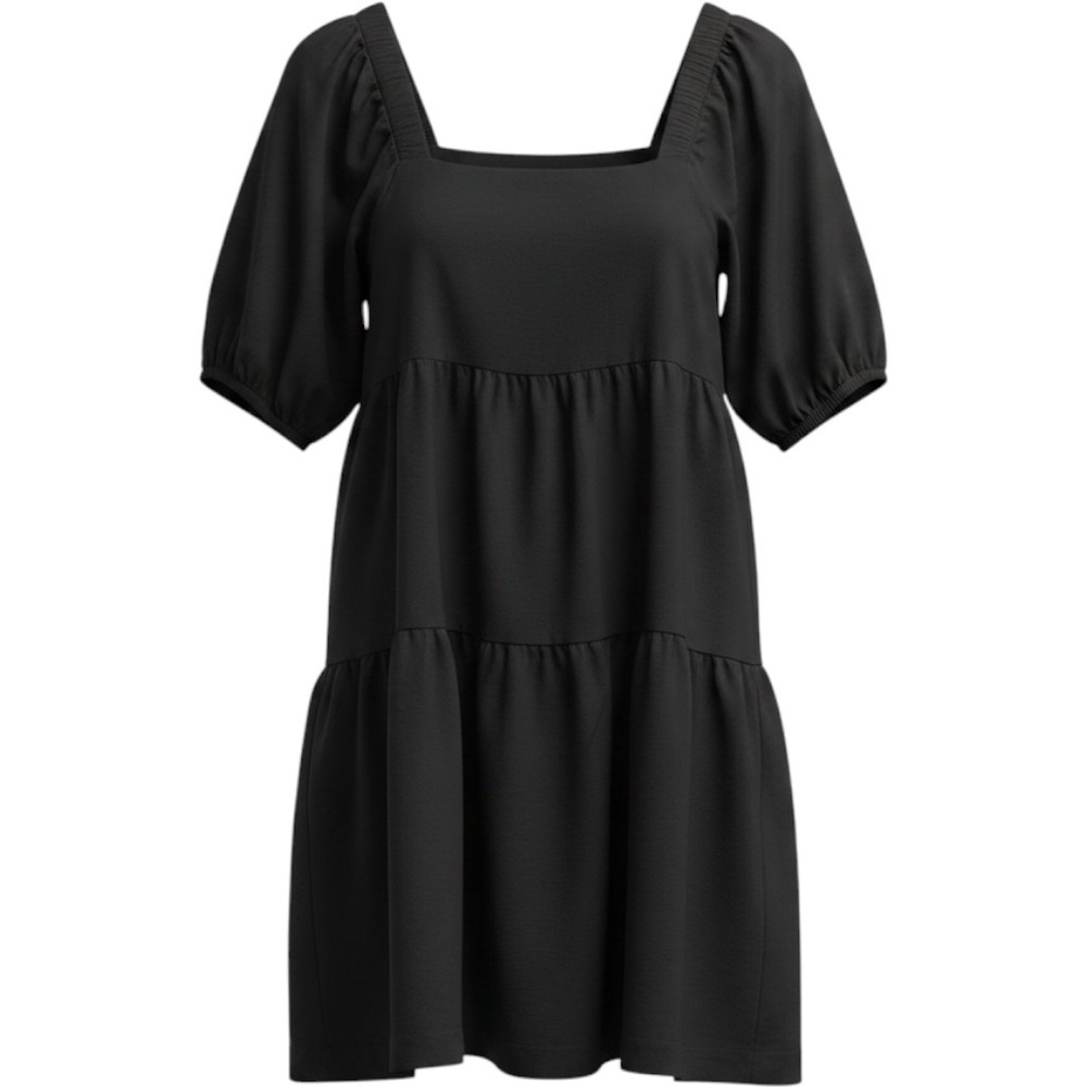 Shinestar Mini Dress‎ Women M Black Puff Sleeve Tiered Babydoll Cottagecore Goth